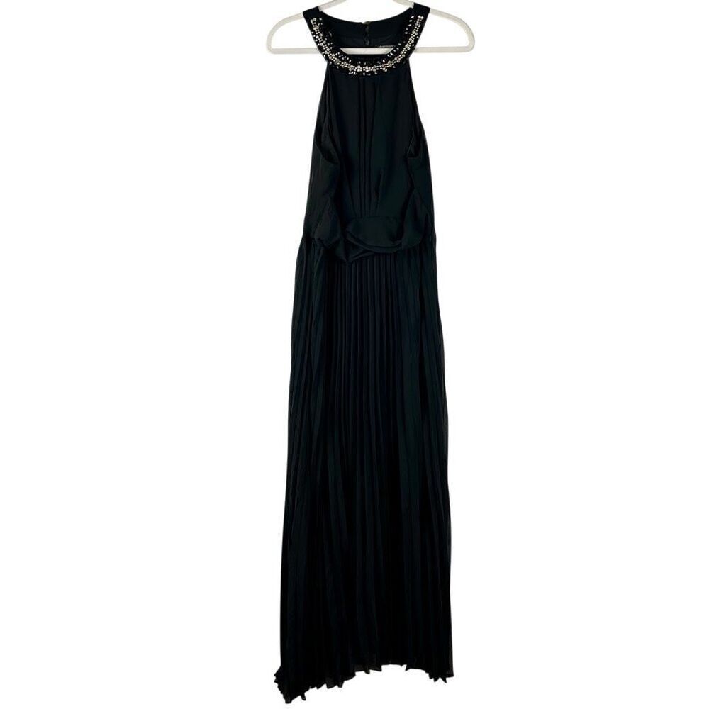 Sharagano Beaded Halter Pleated Flare Maxi Formal Dress 12